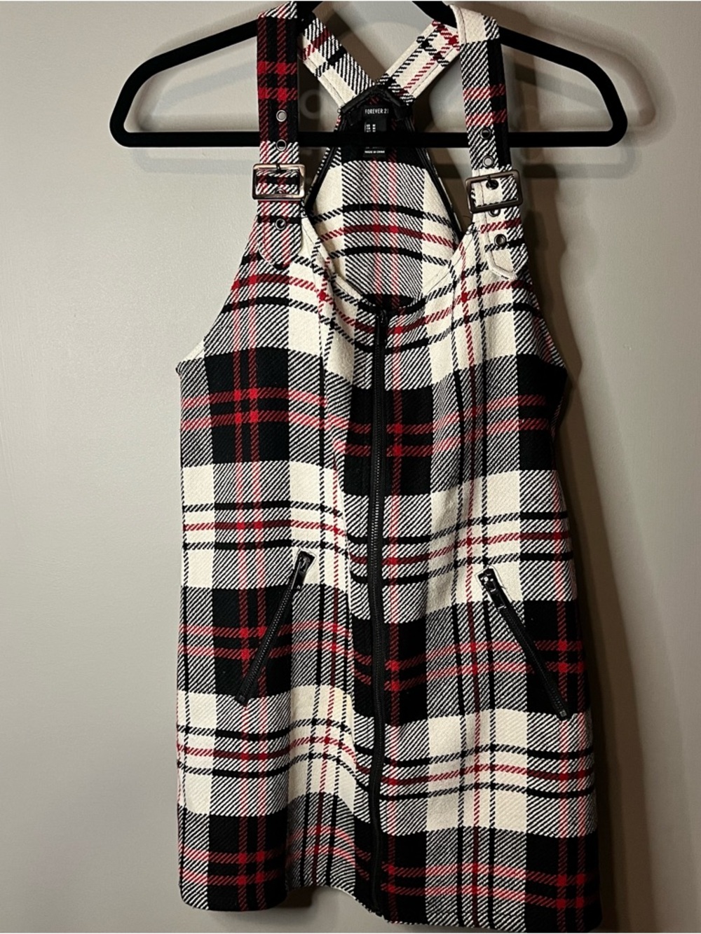 Forever 21 Black, White & Red Plaid Pinafore Dress